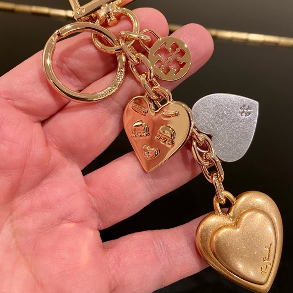 NWT authentic rare luxury Tory Burch silver gold face heart key fob - Picture 5 of 16